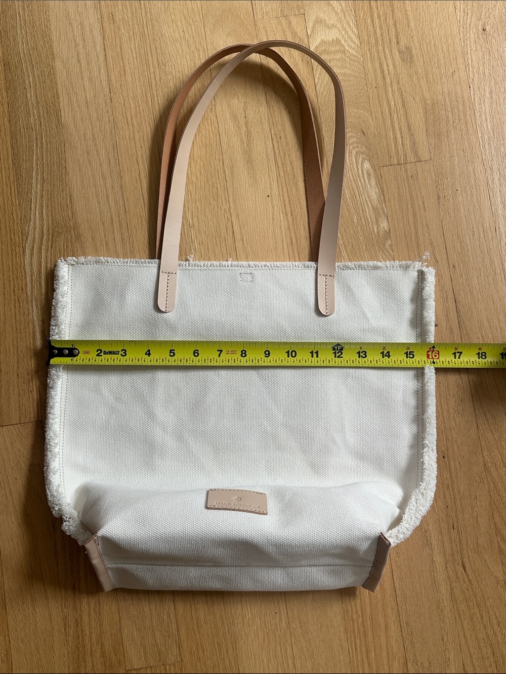Jamie Young Cream Canvas Tote with Tan Leather Handles - Picture 6 of 9